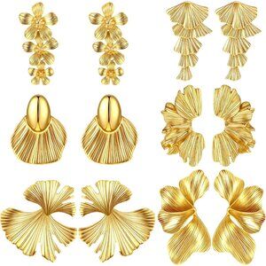 Trendy 6-Pair Gold Earrings Set - Perfect Floral & Geometric Statement Pieces